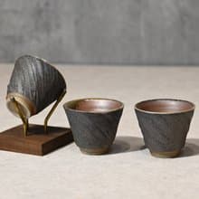 柴燒黑泥茶杯 柴燒杯 陶杯【臻麟陶藝】