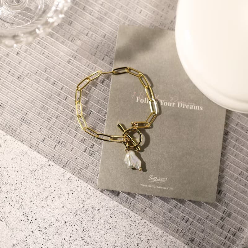 霸氣鏈條巴洛克珍珠OT扣手鍊