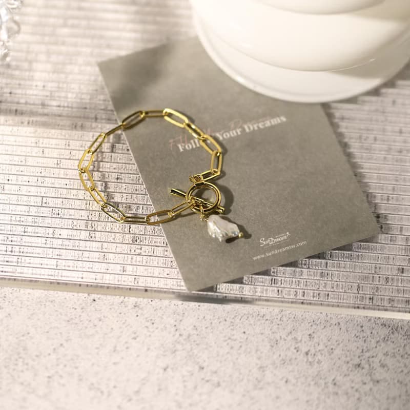 霸氣鏈條巴洛克珍珠OT扣手鍊