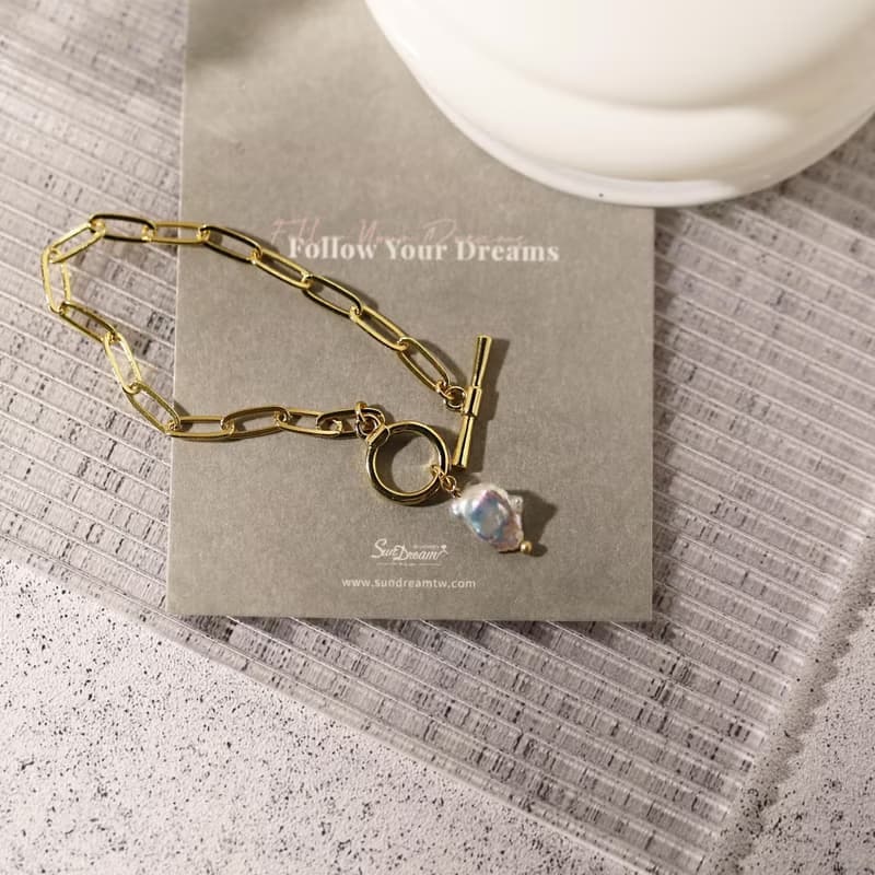 霸氣鏈條巴洛克珍珠OT扣手鍊