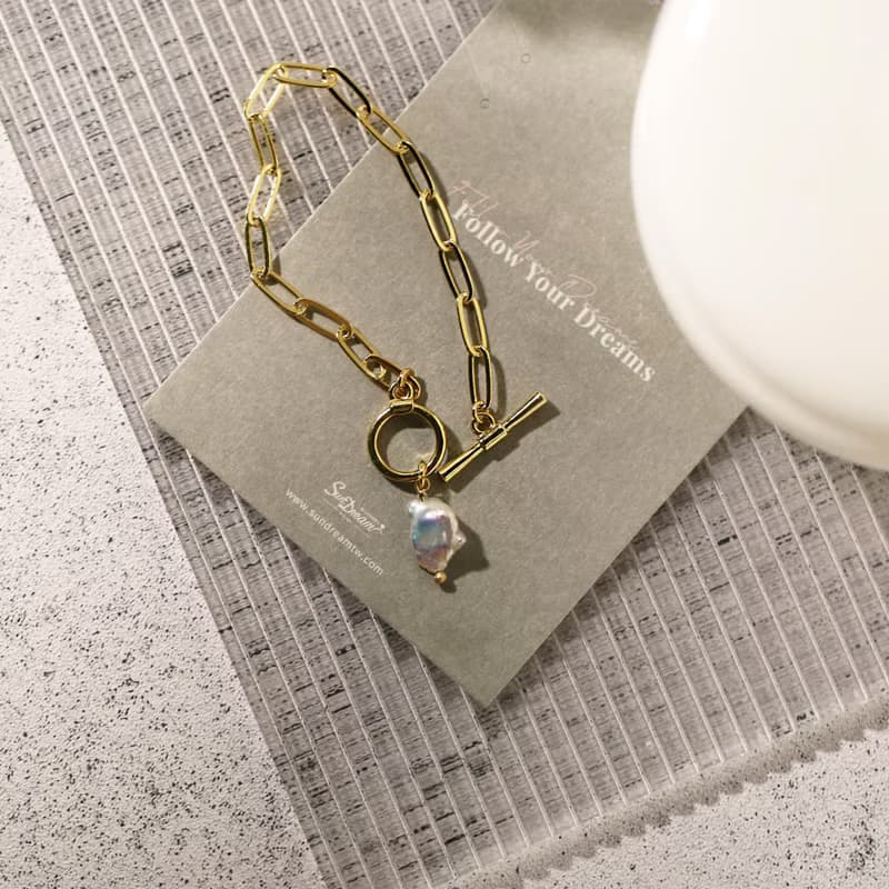 霸氣鏈條巴洛克珍珠OT扣手鍊