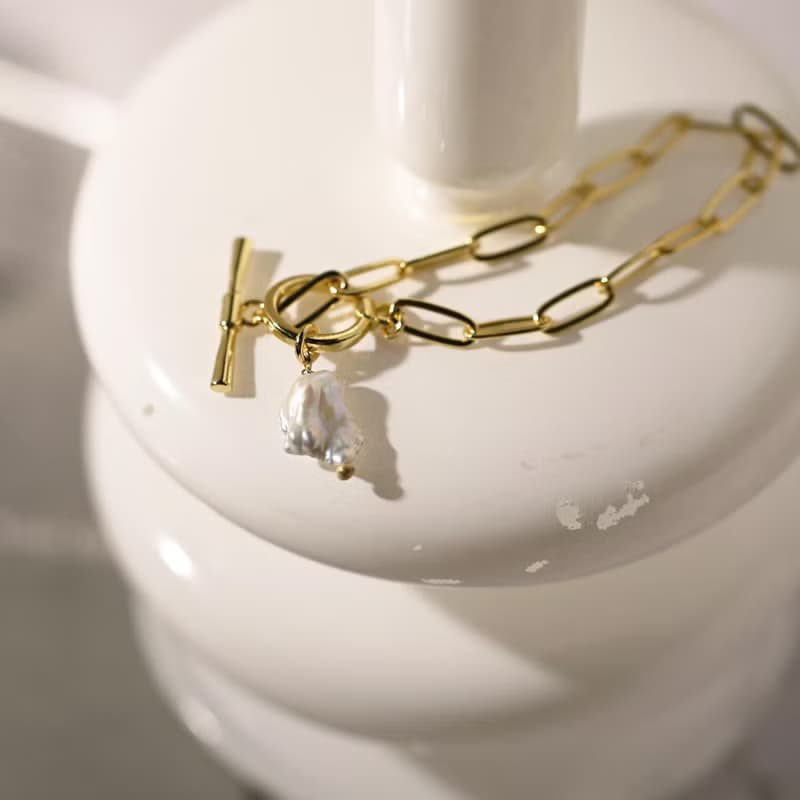 霸氣鏈條巴洛克珍珠OT扣手鍊