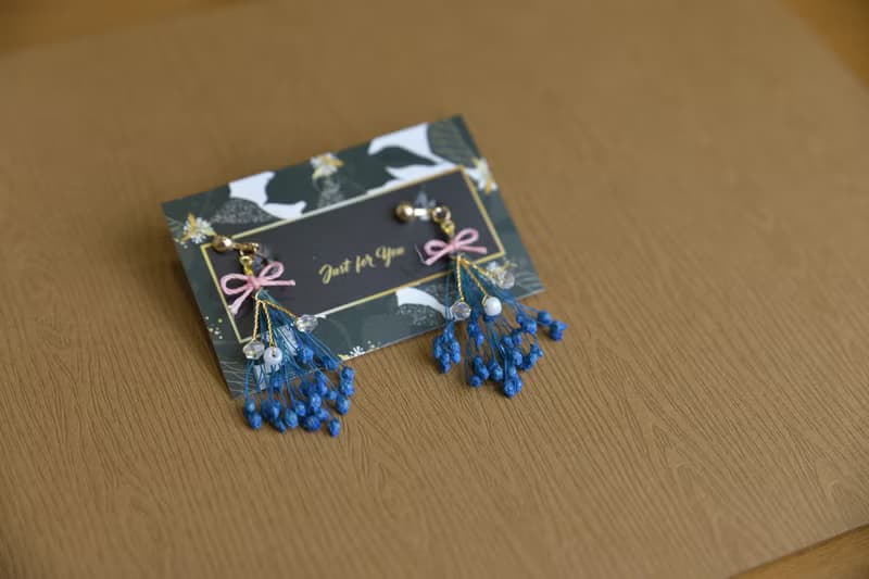 Sandra's 純粹~金邊  靛藍_乾燥花束 耳環