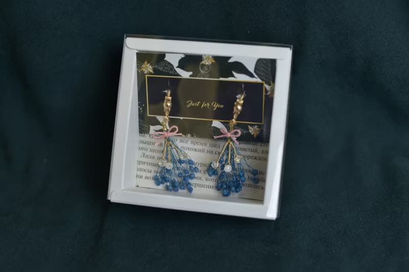 Sandra's 純粹~金邊  靛藍_乾燥花束 耳環