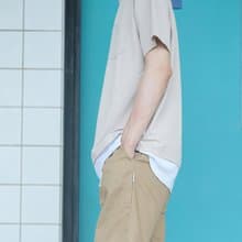夏日寬版假兩件口袋 中性T恤 /簡約款式/純棉材質/素T/情侶/禮物