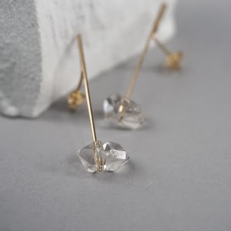 獨家設計 赫基蒙石 Herkimer Diamond耳環  注金耳環 14Kgf