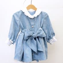 【KID SIZE 80-130】英倫花園小童洋裝 水藍 附綁帶