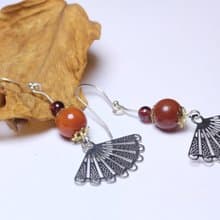 紅瑪瑙 S925純銀  耳墜  中國風  有氣質扇子  耳環長款