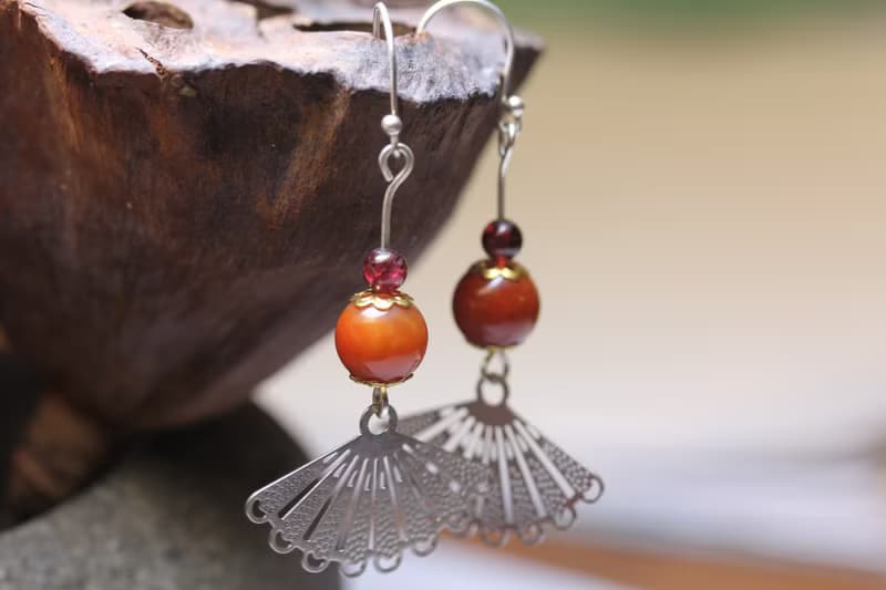 紅瑪瑙 S925純銀  耳墜  中國風  有氣質扇子  耳環長款