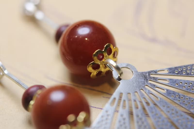 紅瑪瑙 S925純銀  耳墜  中國風  有氣質扇子  耳環長款