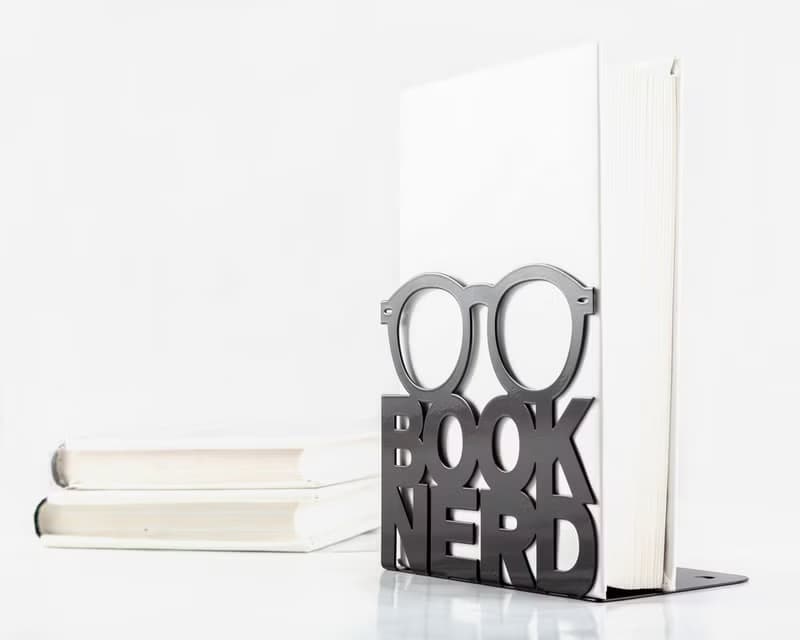 A metal bookend Nerd // Telling shelf decor for reading home // FREE SHIPPING //