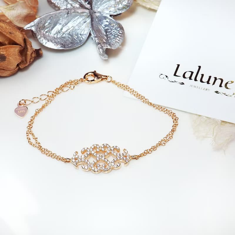 【Lalune】||柔和調|| 晶鑽925純銀 雲紋細手鍊 鍍玫瑰金