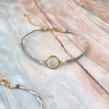 白彩 鮑貝殼蠟繩雙色編織手鍊 灰藍色