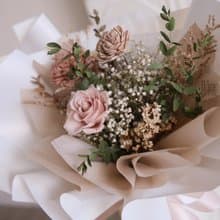 白奶茶色 不凋花花束 永生花束