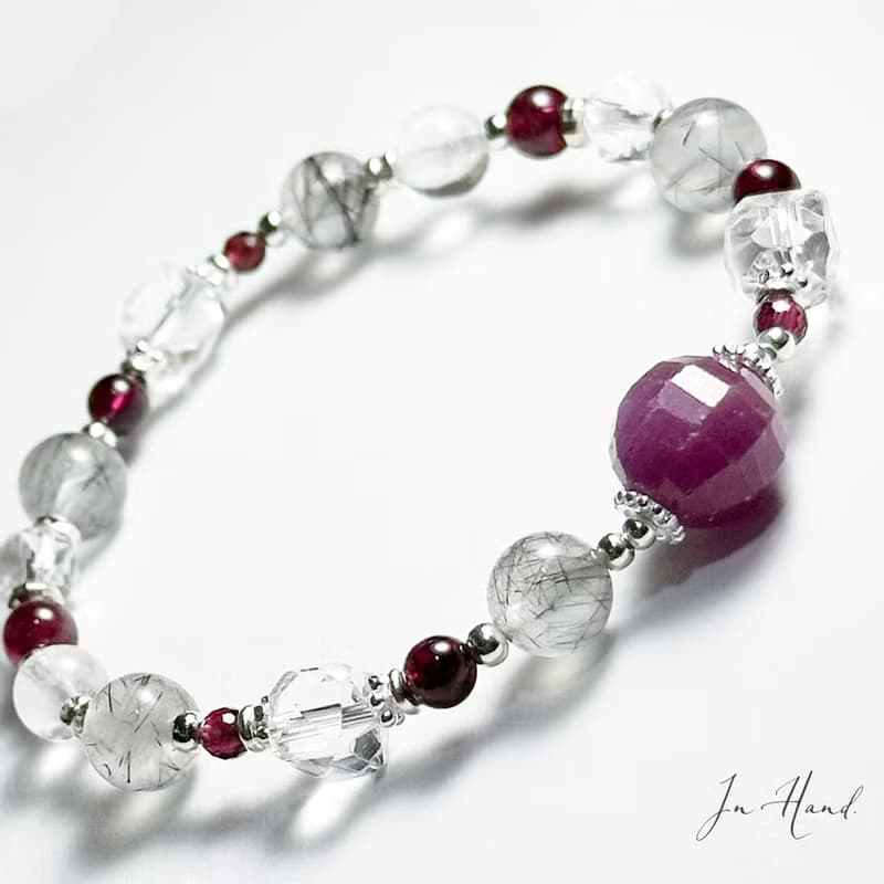 女伶魅影-紅寶石.黑髮晶.石榴石-設計款手鍊