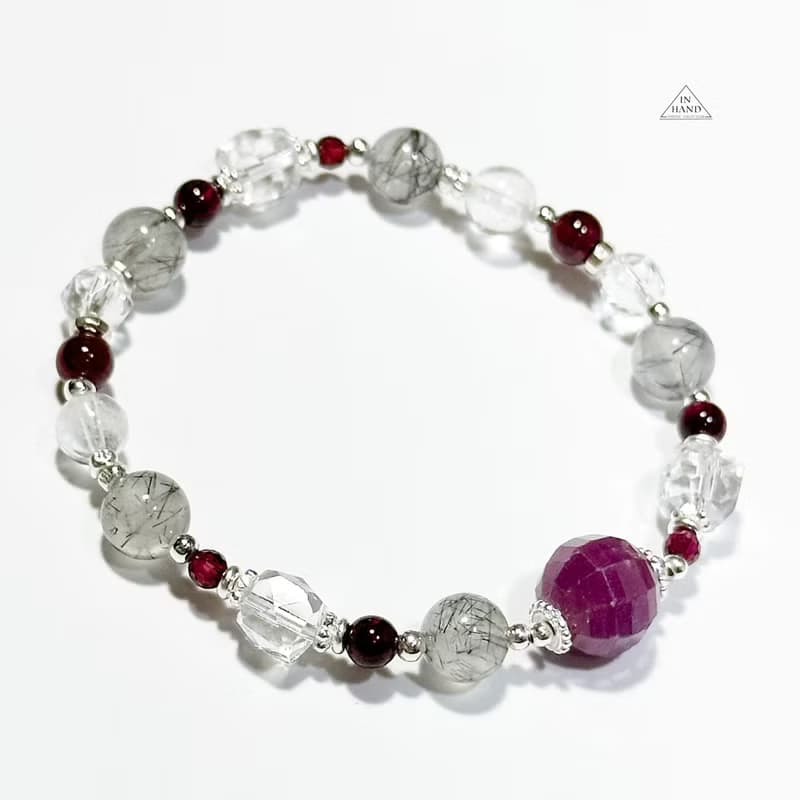 女伶魅影-紅寶石.黑髮晶.石榴石-設計款手鍊