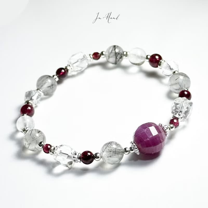 女伶魅影-紅寶石.黑髮晶.石榴石-設計款手鍊