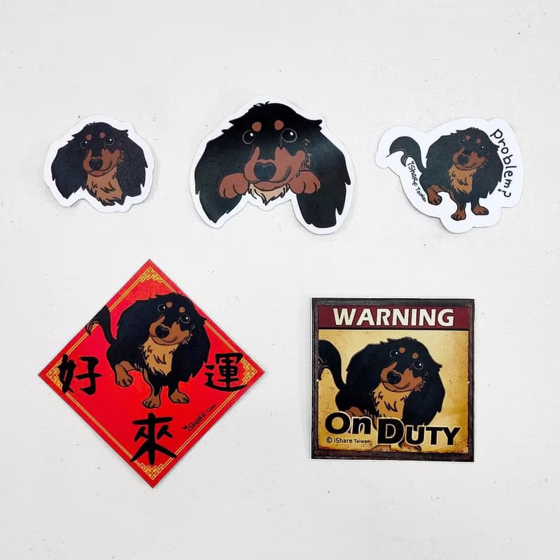 長毛臘腸 4毛色 寵物防水抗曬貼紙 行李箱 滑板 衝浪板 春聯 貼紙