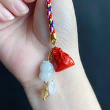 天然緬甸玉翡翠 錢袋 花生 發生好事 硃砂 擋煞 招財 禮物