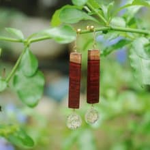 Rivulet 山月手工原創優雅木製碎花長款耳飾