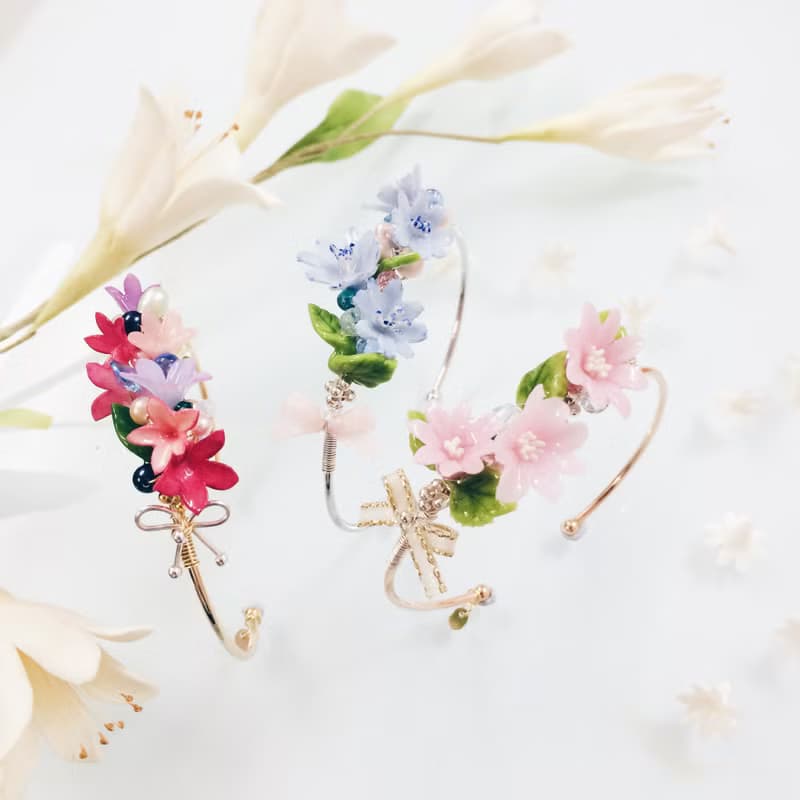 Pamycarie夏日樹脂黏土花束925銀線鍍14K金銅手鐲