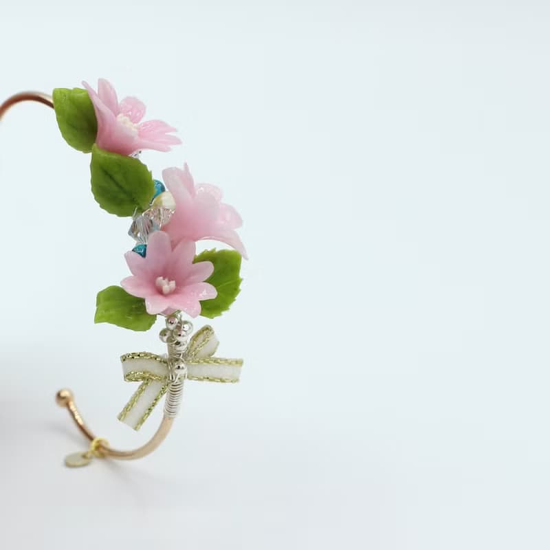 Pamycarie夏日樹脂黏土花束925銀線鍍14K金銅手鐲