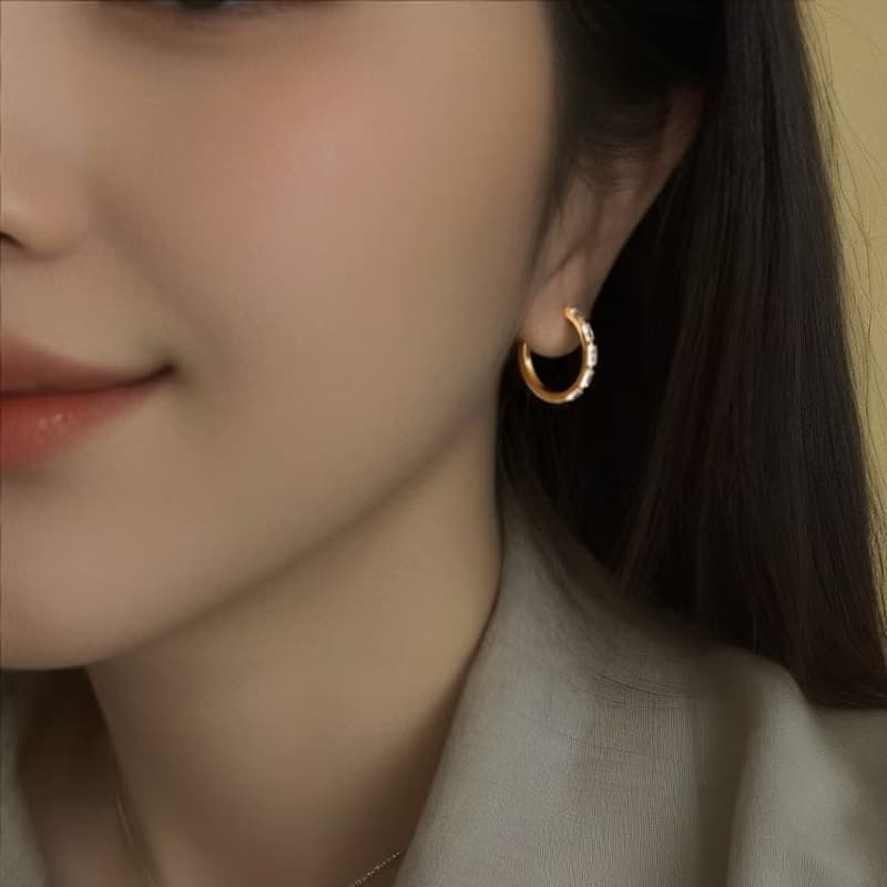 金時光環語耳圈 | 純銀 | 免運 | Belinda輕珠寶