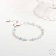 曙光 | 海藍寶 淡水珍珠 白水晶 S925純銀 | 天然水晶手鍊