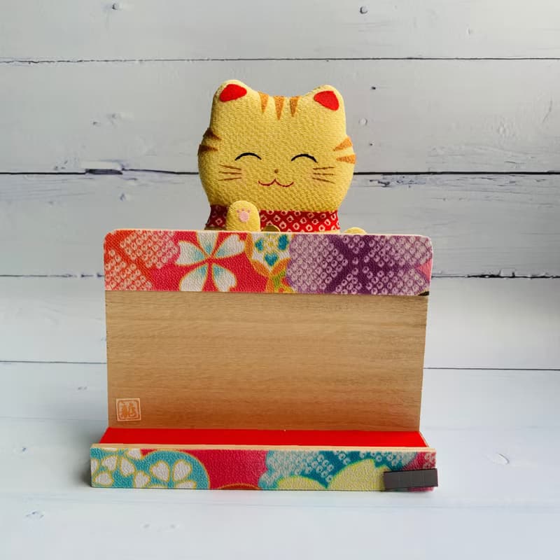 搖搖招財貓卡片立架-黃色虎斑貓-太陽能 開運 送禮 交換禮物