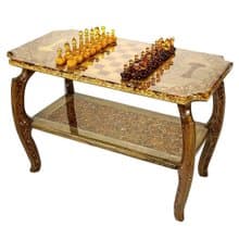 CHESS TABLE with amber chess pieces| Luxury table Chess set |Amber Chess Figures