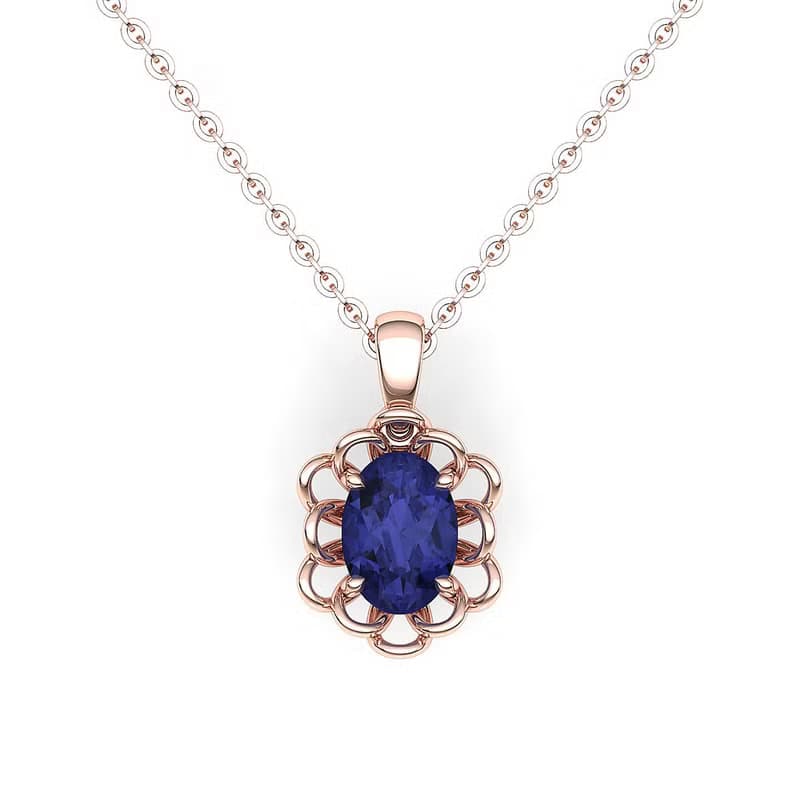 【PurpleMay Jewellery】純18K黃金鑲嵌坦桑石復古花卉吊墜-P065