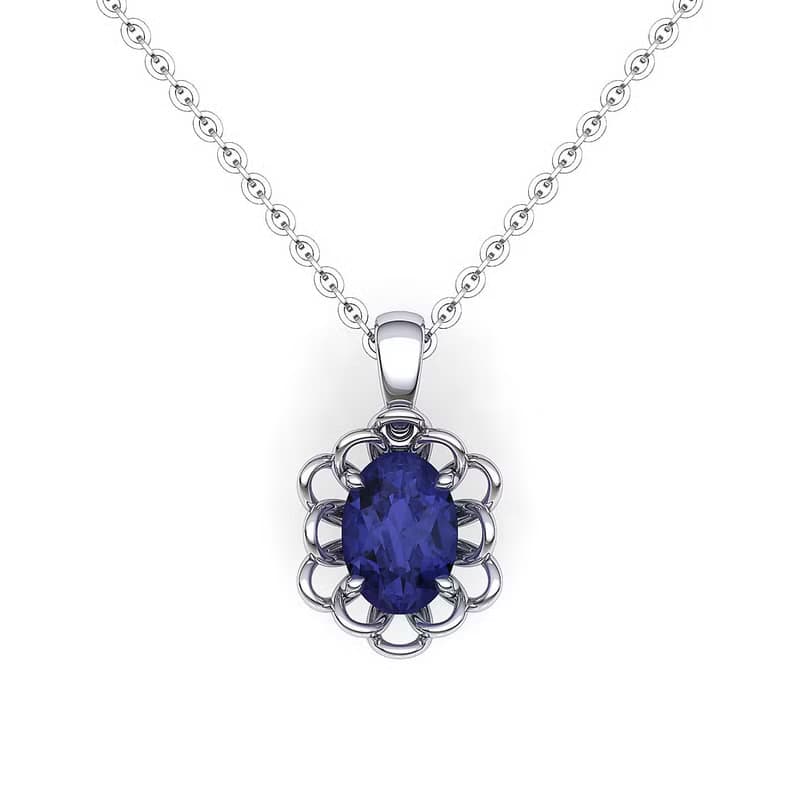 【PurpleMay Jewellery】純18K黃金鑲嵌坦桑石復古花卉吊墜-P065