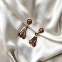 Vintage Pink Daisy Gold Embossed Drop Earrings