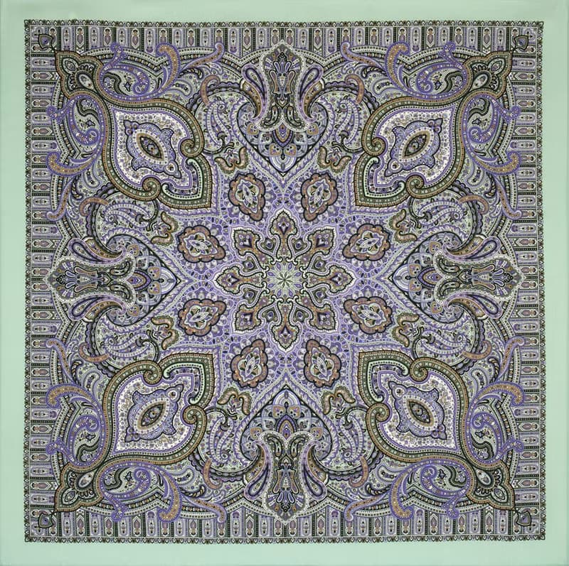 Original Pavlovo Posad Russian Shawl 100% Wool Woolen Scarf 125x125 cm 2044-9 N