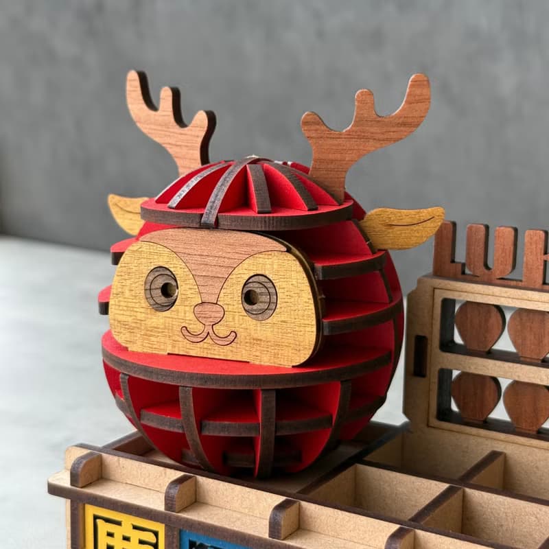 鹿港老街 甕牆 多功能 木作 收納盒 小鹿不倒翁 磁吸設計 文具盒
