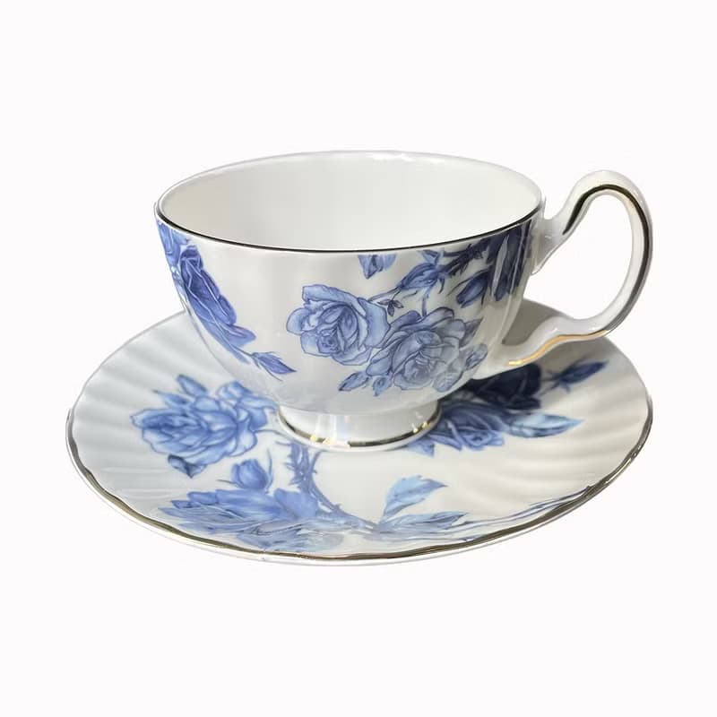 英國Aynsley 藍玫瑰系列 骨瓷奧本杯盤組150ml