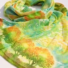 二週間【The sky dyed in osmanthus】水彩画シフォンストール　スカーフ　金木犀　桂花　誕生日プレゼント　母の日　男性への贈り物　クリスマス