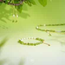 西湖春景橄欖石碎石碧璽珍珠手鏈項鏈耳飾套裝