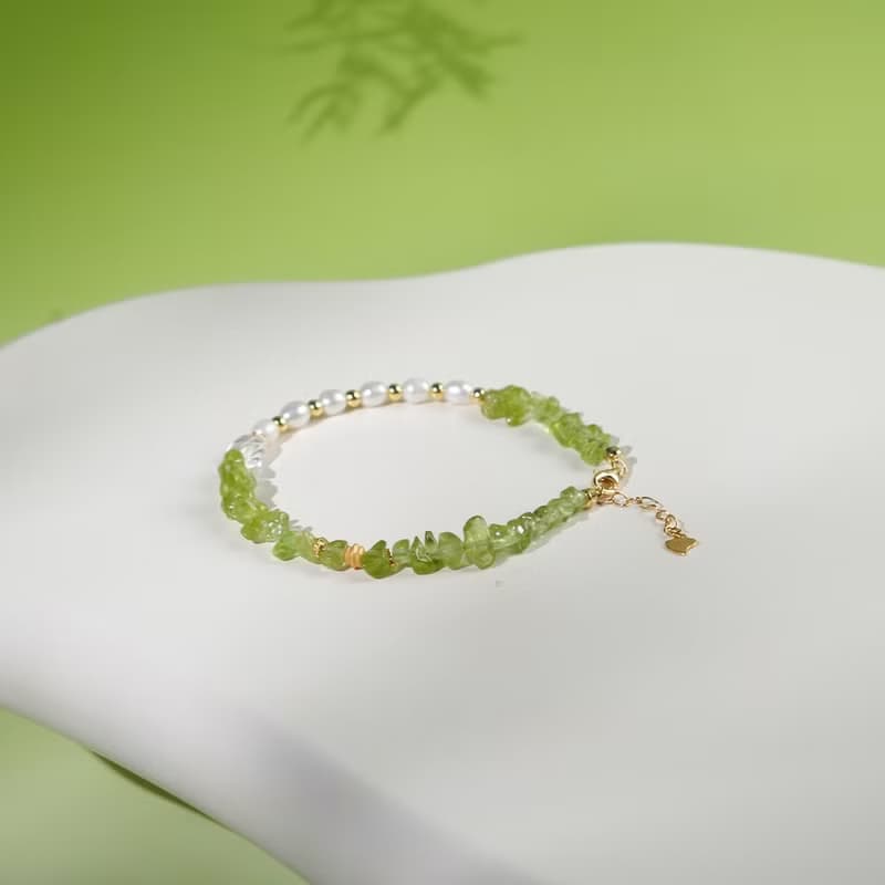 西湖春景橄欖石碎石碧璽珍珠手鏈項鏈耳飾套裝