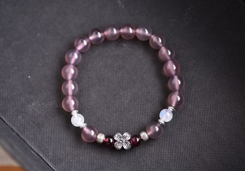 紫玉髓+石榴石+月光石純銀花朵手鍊