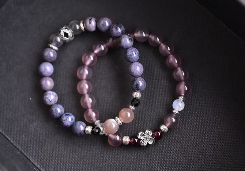 紫玉髓+石榴石+月光石純銀花朵手鍊