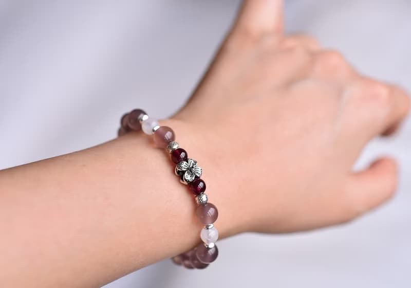 紫玉髓+石榴石+月光石純銀花朵手鍊