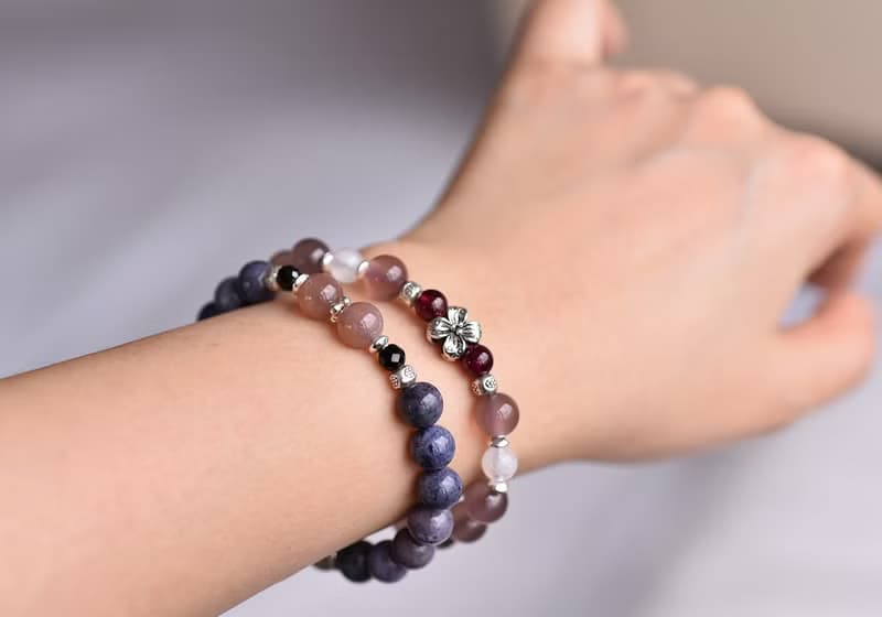 紫玉髓+石榴石+月光石純銀花朵手鍊
