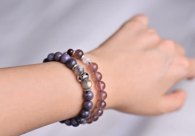 紫玉髓+石榴石+月光石純銀花朵手鍊