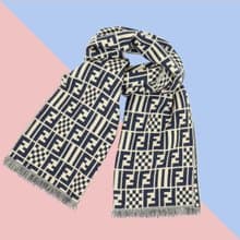 Fendi FF ネイビーアイボリー ウールスカーフ - 01042