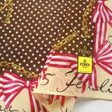 FENDI Vintage Handkerchief Gift for Her Ribbon Chain 18 x 18 inches