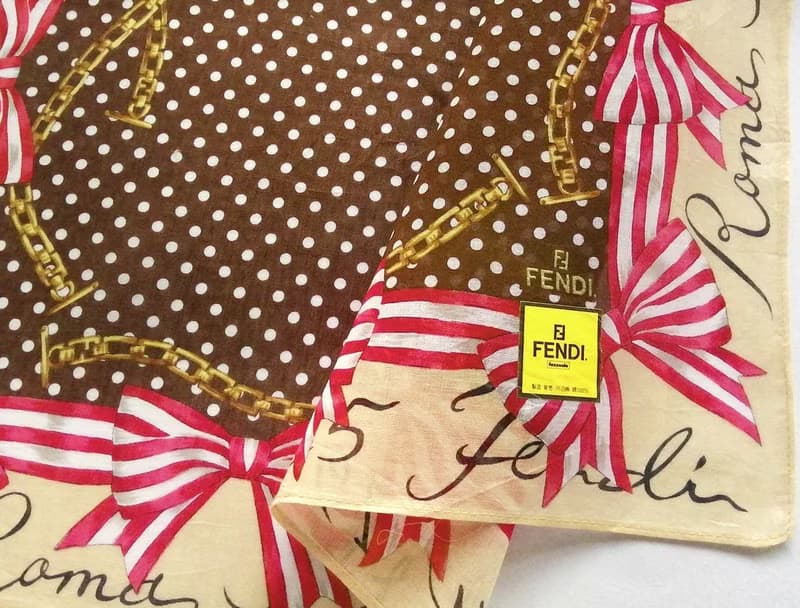 FENDI Vintage Handkerchief Gift for Her Ribbon Chain 18 x 18 inches
