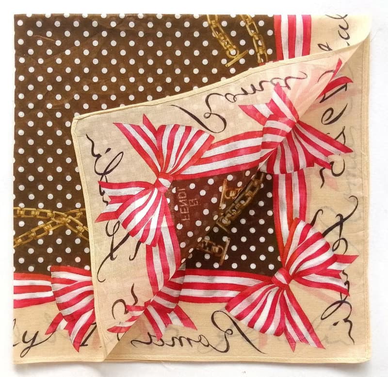 FENDI Vintage Handkerchief Gift for Her Ribbon Chain 18 x 18 inches