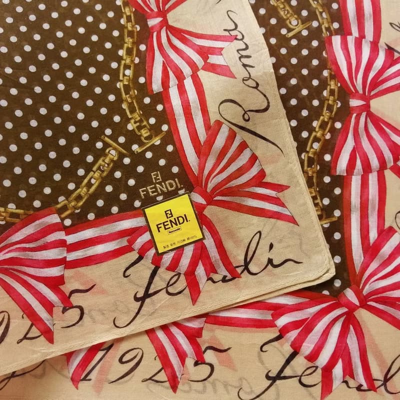 FENDI Vintage Handkerchief Gift for Her Ribbon Chain 18 x 18 inches