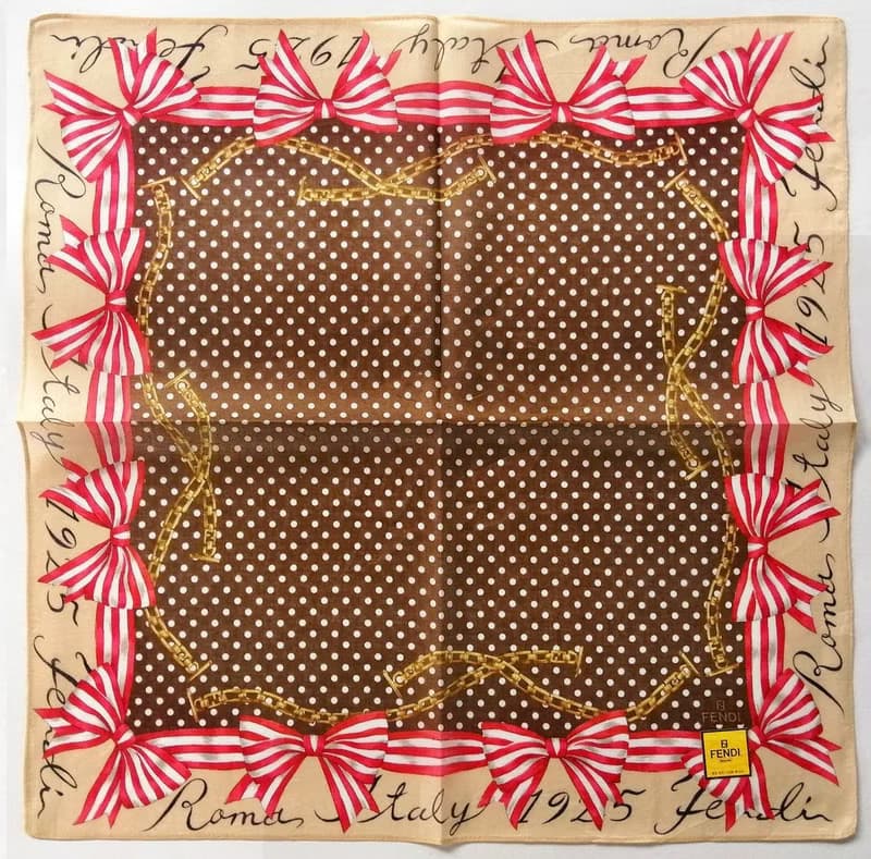 FENDI Vintage Handkerchief Gift for Her Ribbon Chain 18 x 18 inches